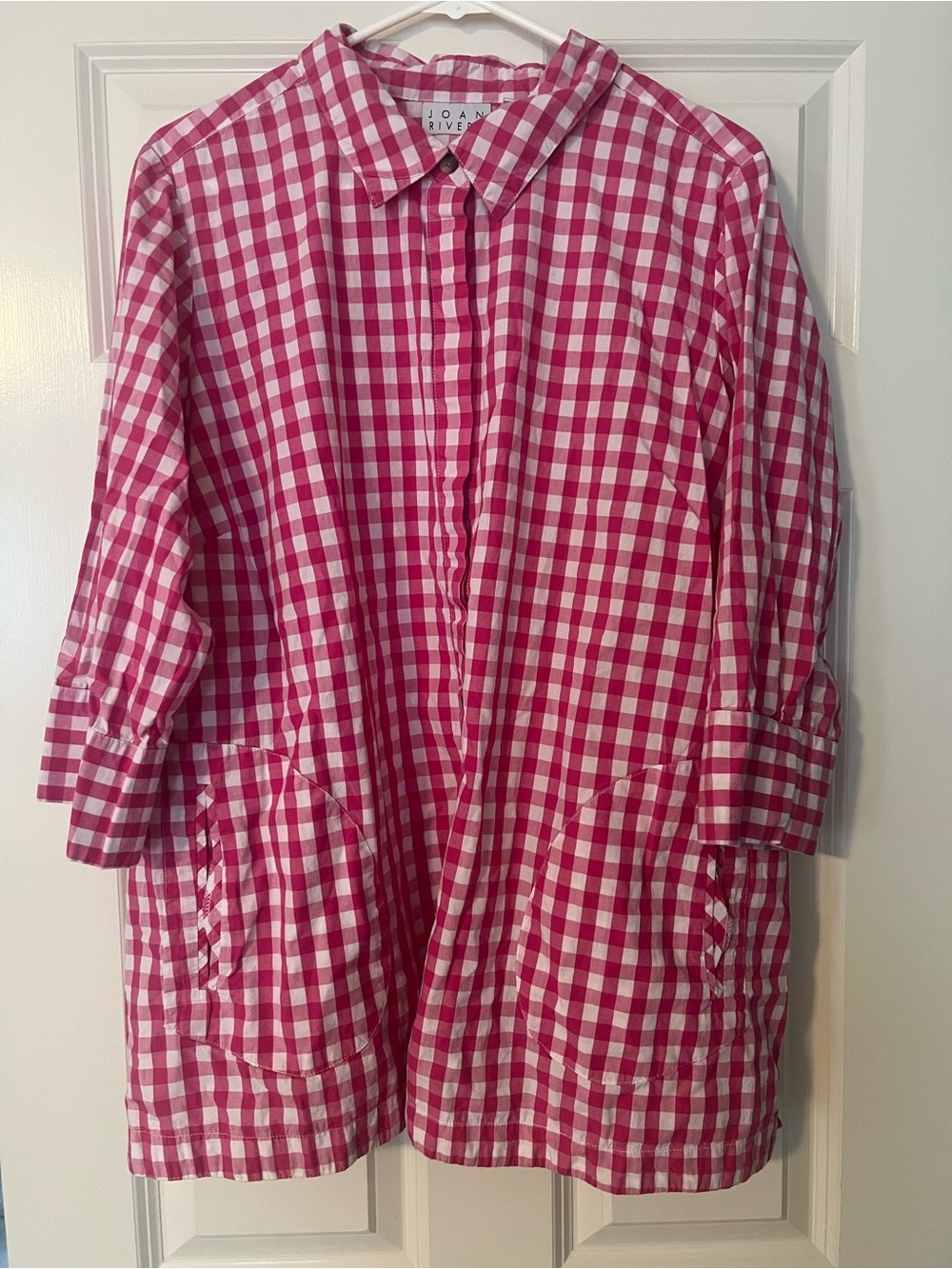 Joan Rivers Pink & White Gingham Button-Front Jacket Style Top